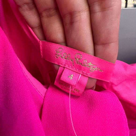 NWT Lilly Pulitzer Lyra Hot Pink Raz Berry One Shoulder Ruffle Jumpsuit Size 4 - Picture 5 of 6